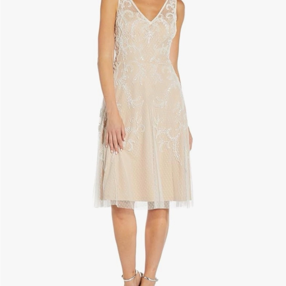 Adrianna Papell Cream Embroidered Midi Dress